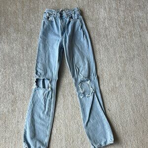 Abercrombie & Fitch Blue Straight Leg Jeans with Distressed Knees